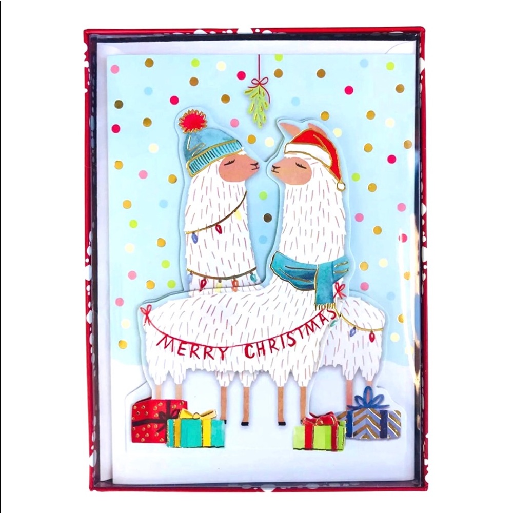 Molly & Rex Mistletoe Llamas 3D Embellished Holiday Cards (14927) Set of 15